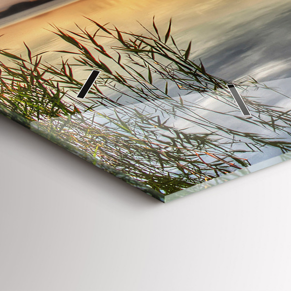 Glass wall clock rectangular Lake Sunset