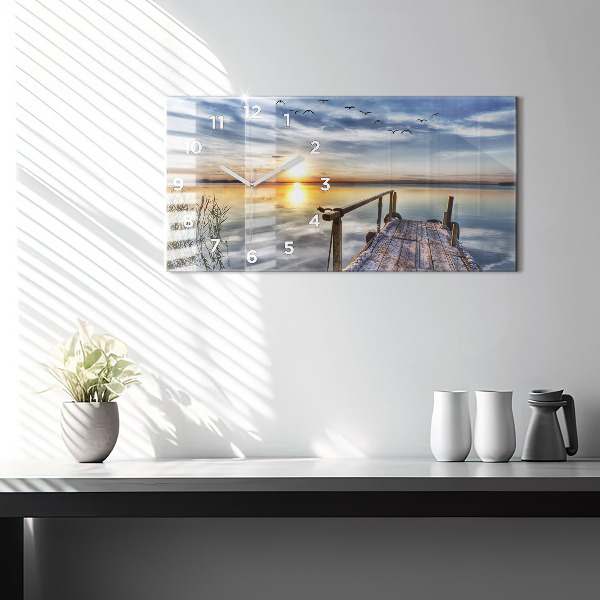 Glass wall clock rectangular Lake Sunset