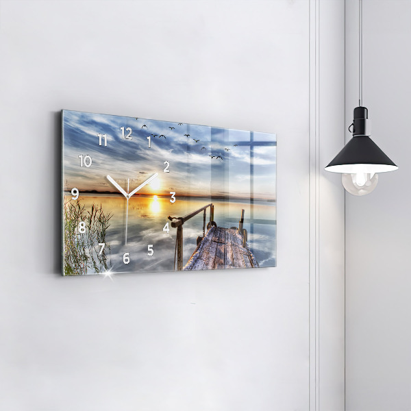 Glass wall clock rectangular Lake Sunset