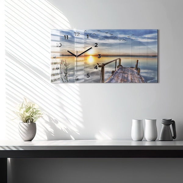Glass wall clock rectangular Lake Sunset
