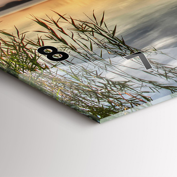 Glass wall clock rectangular Lake Sunset