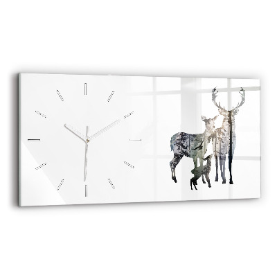 Glass wall clock rectangular Deer family