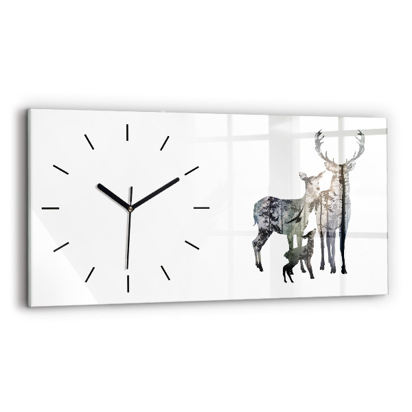 Glass wall clock rectangular Deer family