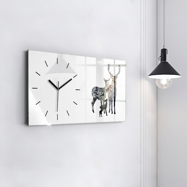 Glass wall clock rectangular Deer family