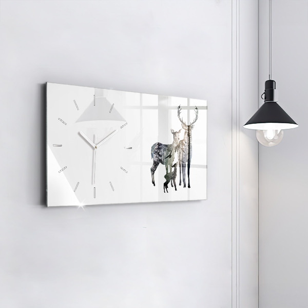 Glass wall clock rectangular Deer family