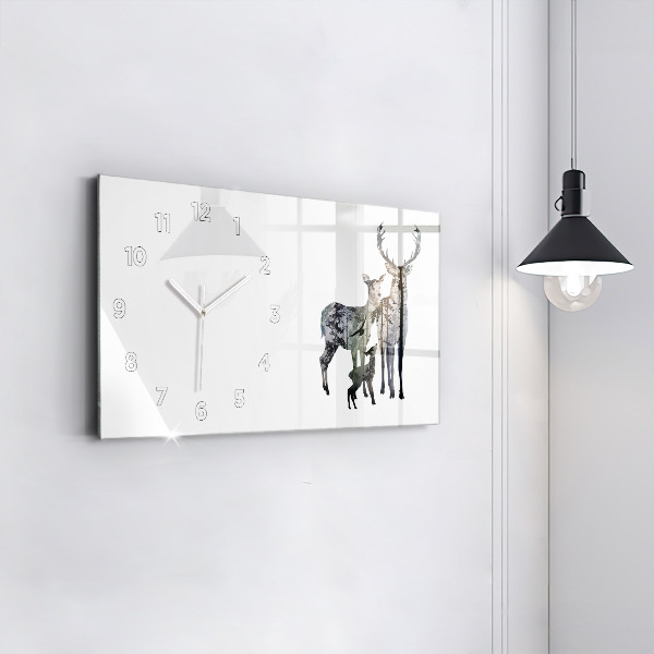 Glass wall clock rectangular Deer family