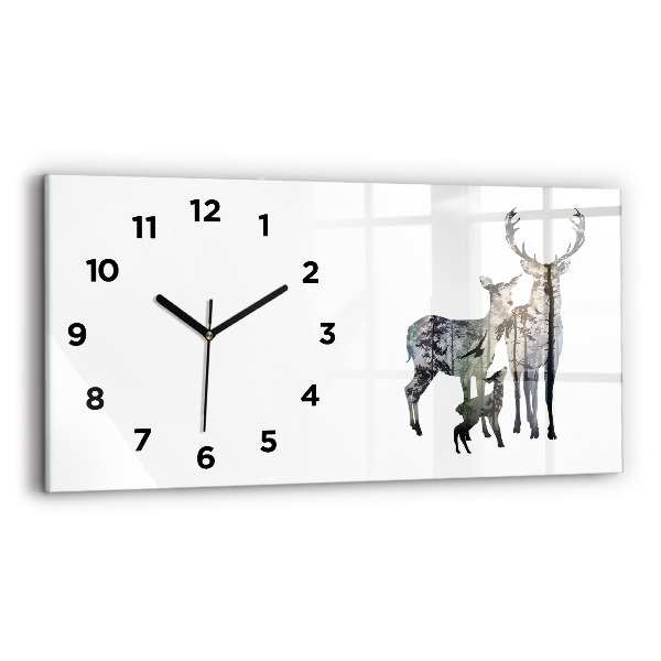 Glass wall clock rectangular Deer family