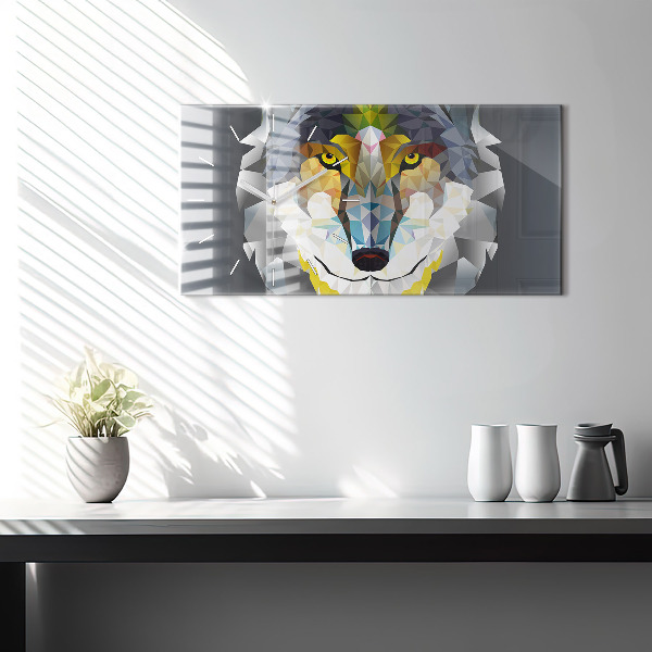 Glass wall clock rectangular Wolf head