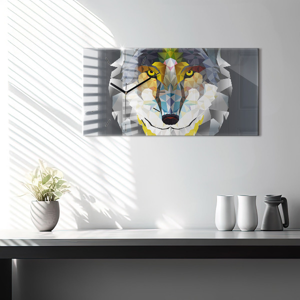 Glass wall clock rectangular Wolf head