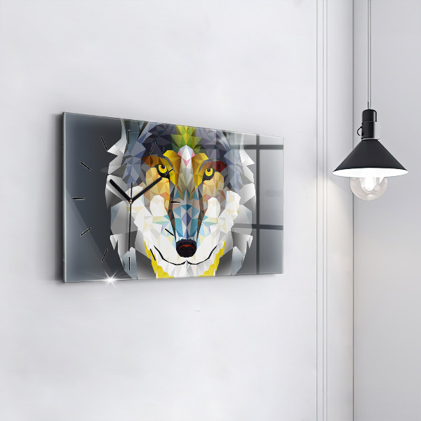 Glass wall clock rectangular Wolf head