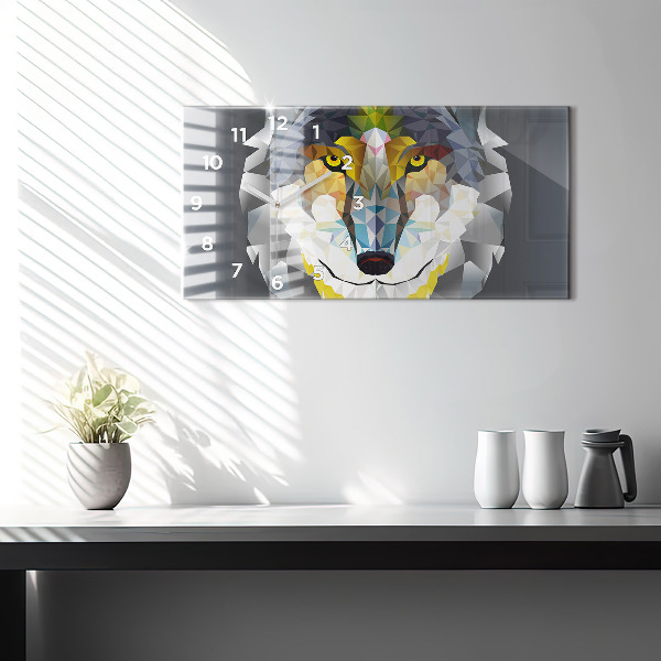 Glass wall clock rectangular Wolf head