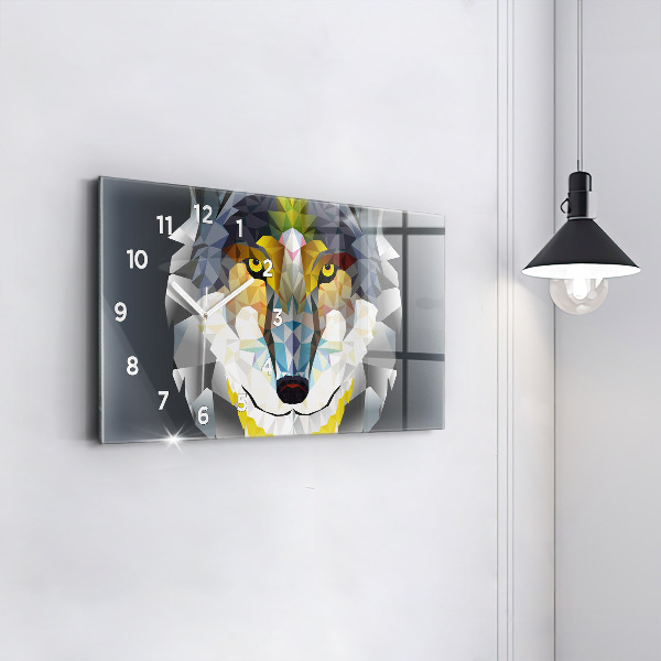 Glass wall clock rectangular Wolf head