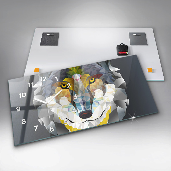 Glass wall clock rectangular Wolf head