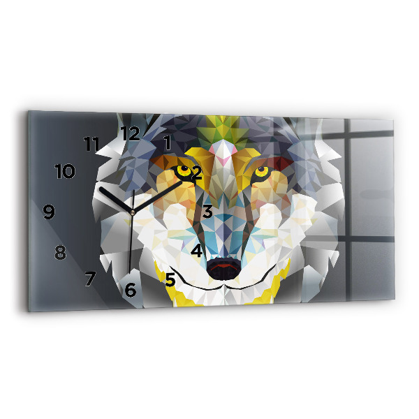 Glass wall clock rectangular Wolf head
