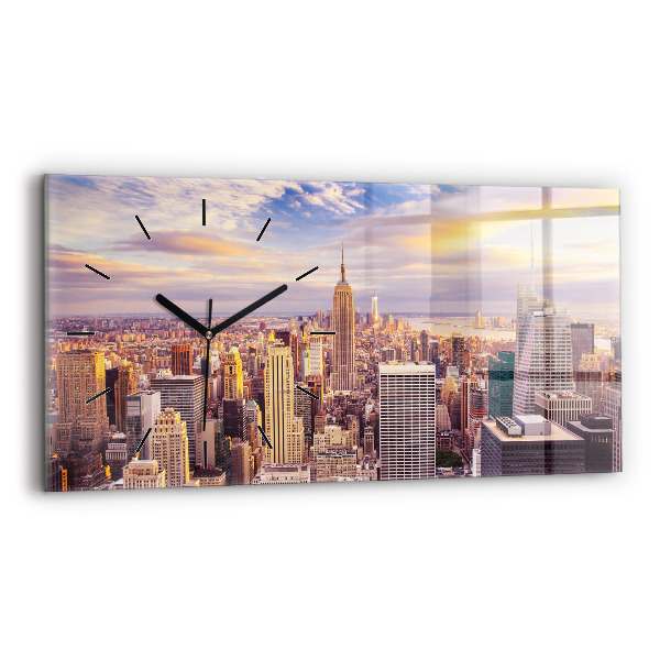 Glass wall clock rectangular Sunset New York