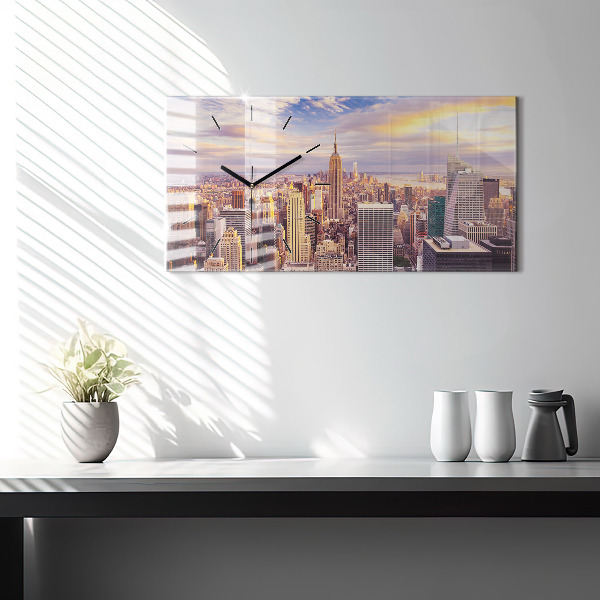 Glass wall clock rectangular Sunset New York