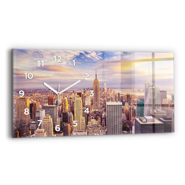 Glass wall clock rectangular Sunset New York