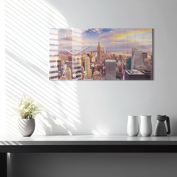 Glass wall clock rectangular Sunset New York