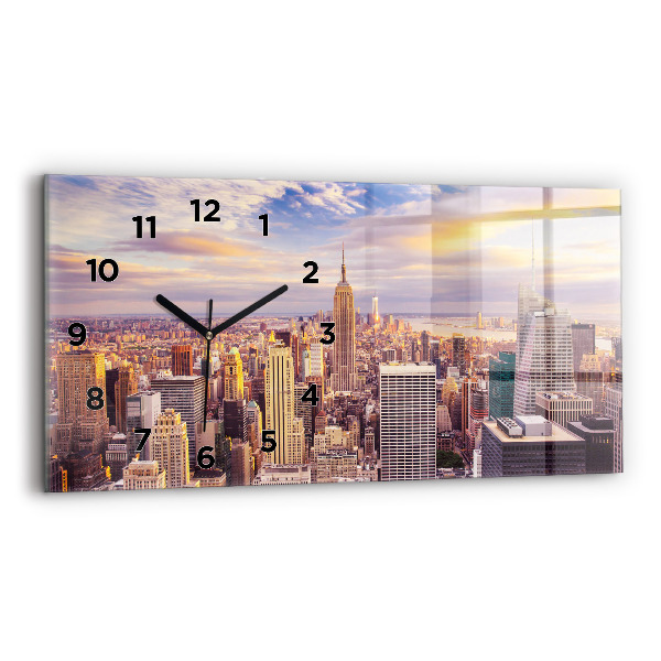 Glass wall clock rectangular Sunset New York
