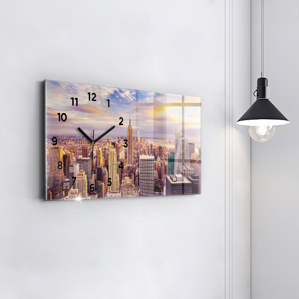 Glass wall clock rectangular Sunset New York