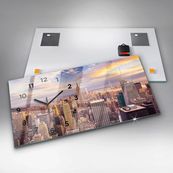 Glass wall clock rectangular Sunset New York