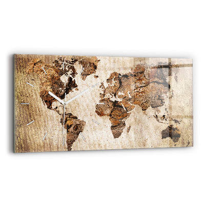 Glass wall clock rectangular Vintage world map