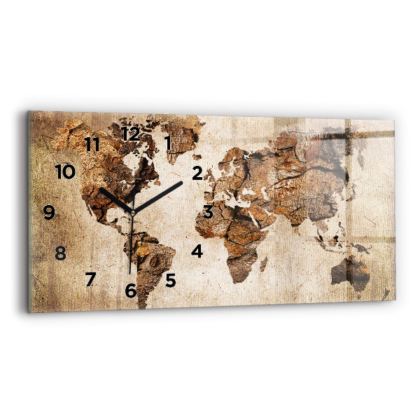 Glass wall clock rectangular Vintage world map