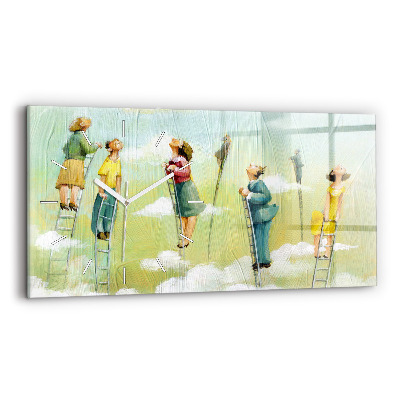 Glass wall clock rectangular People on the ladder
