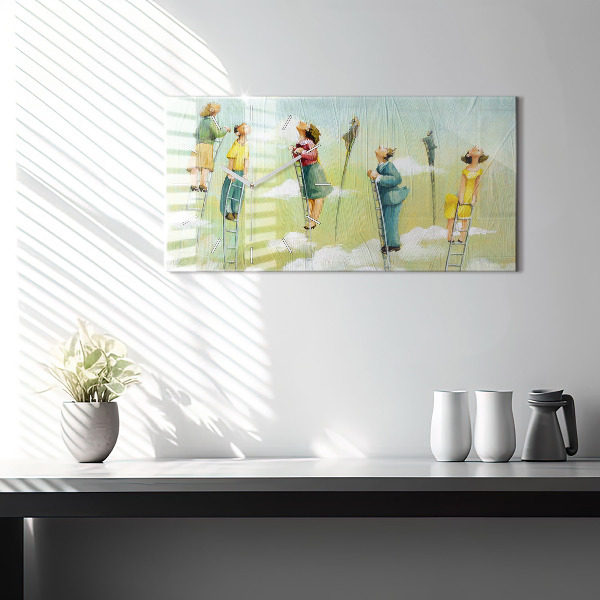 Glass wall clock rectangular People on the ladder