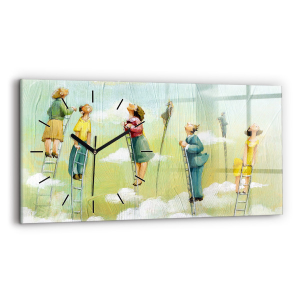 Glass wall clock rectangular People on the ladder