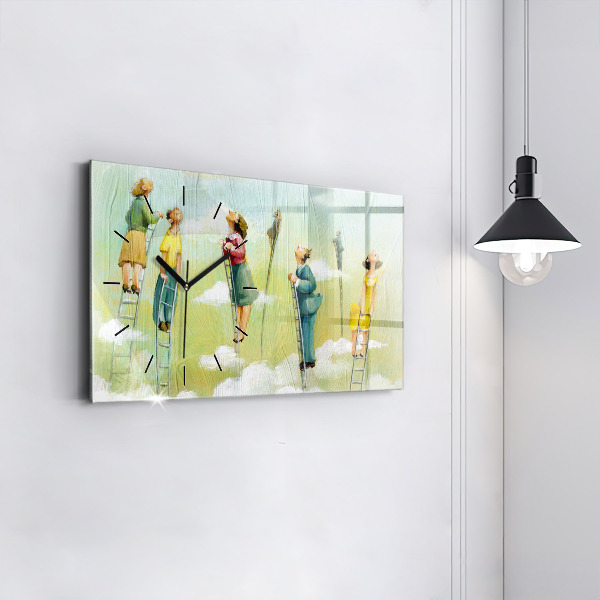 Glass wall clock rectangular People on the ladder