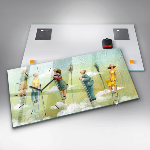Glass wall clock rectangular People on the ladder
