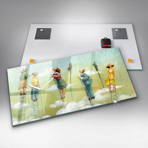 Glass wall clock rectangular People on the ladder