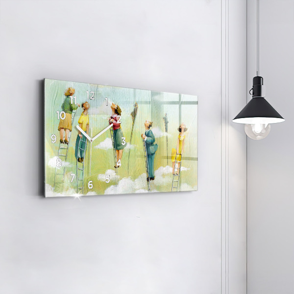 Glass wall clock rectangular People on the ladder