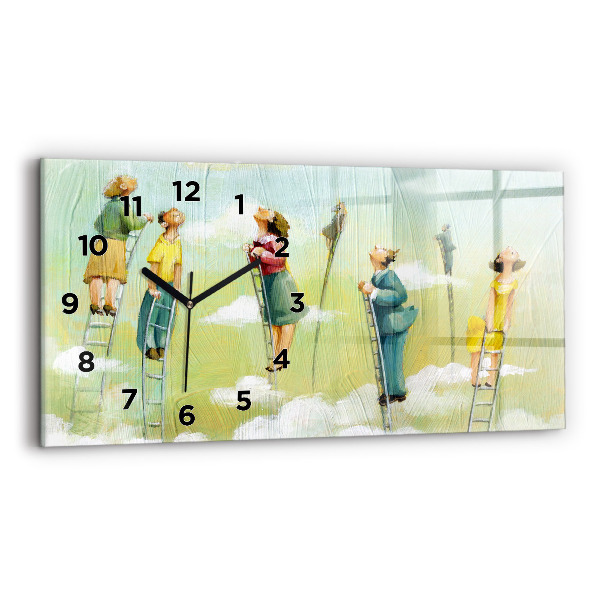 Glass wall clock rectangular People on the ladder