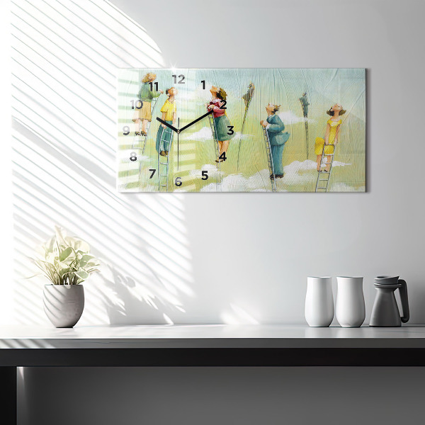 Glass wall clock rectangular People on the ladder