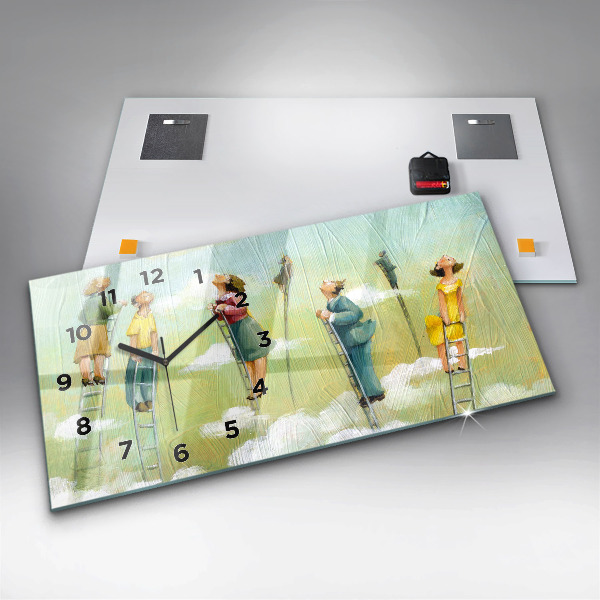 Glass wall clock rectangular People on the ladder