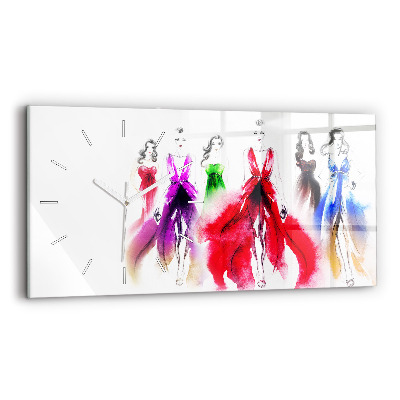 Glass wall clock rectangular Women in colorful dresses