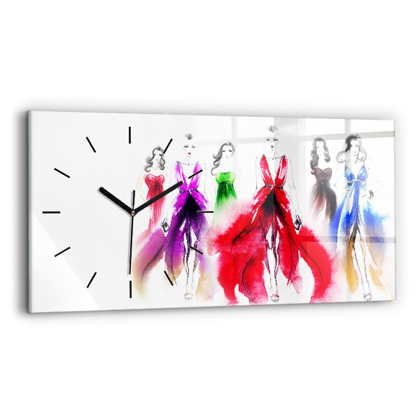 Glass wall clock rectangular Women in colorful dresses