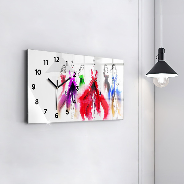 Glass wall clock rectangular Women in colorful dresses