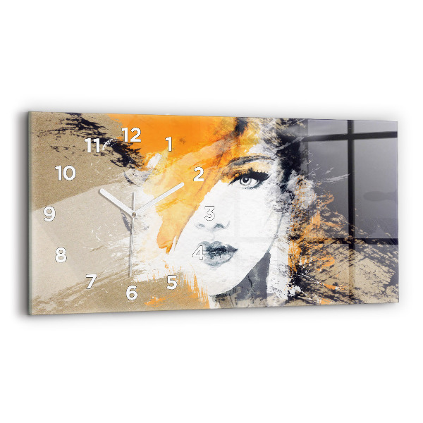 Glass wall clock rectangular Portrait of a woman abstract