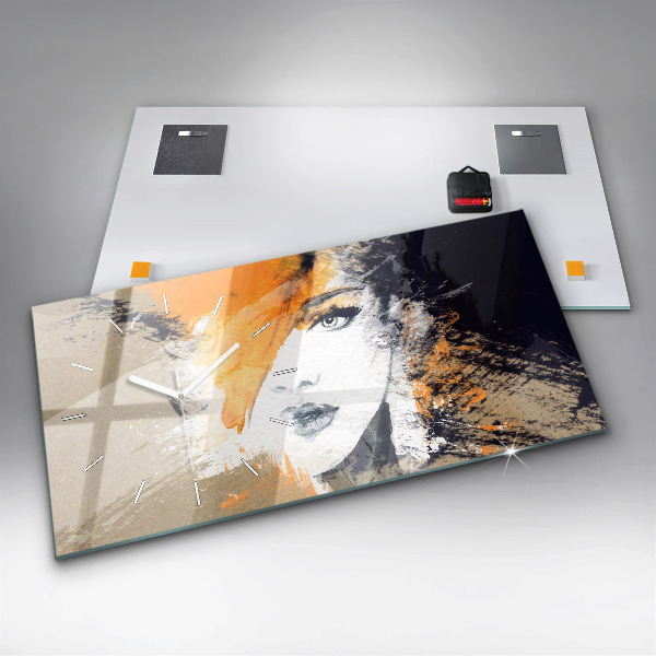 Glass wall clock rectangular Portrait of a woman abstract