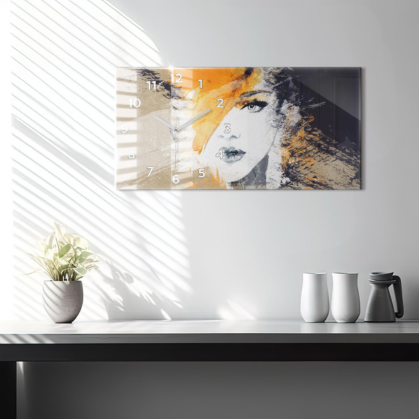Glass wall clock rectangular Portrait of a woman abstract