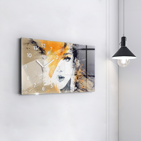 Glass wall clock rectangular Portrait of a woman abstract