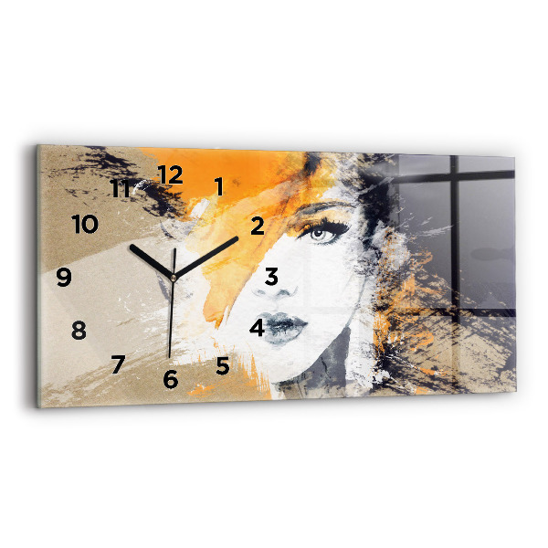 Glass wall clock rectangular Portrait of a woman abstract