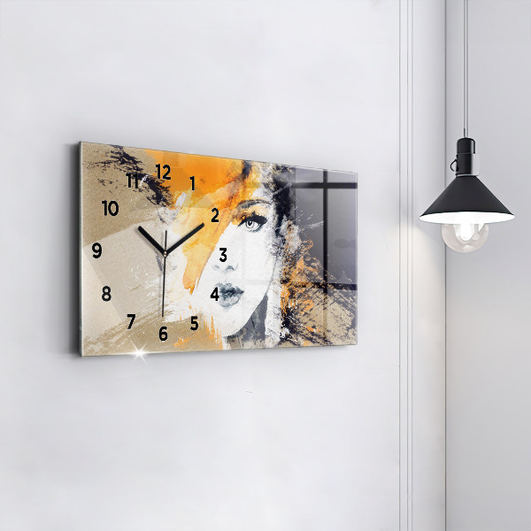 Glass wall clock rectangular Portrait of a woman abstract