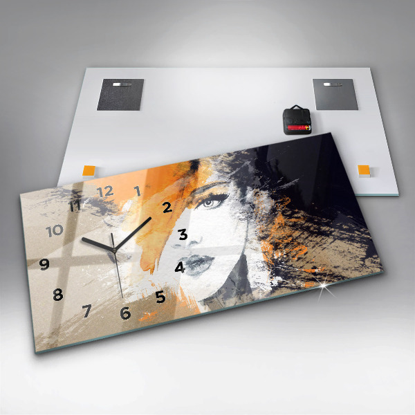 Glass wall clock rectangular Portrait of a woman abstract
