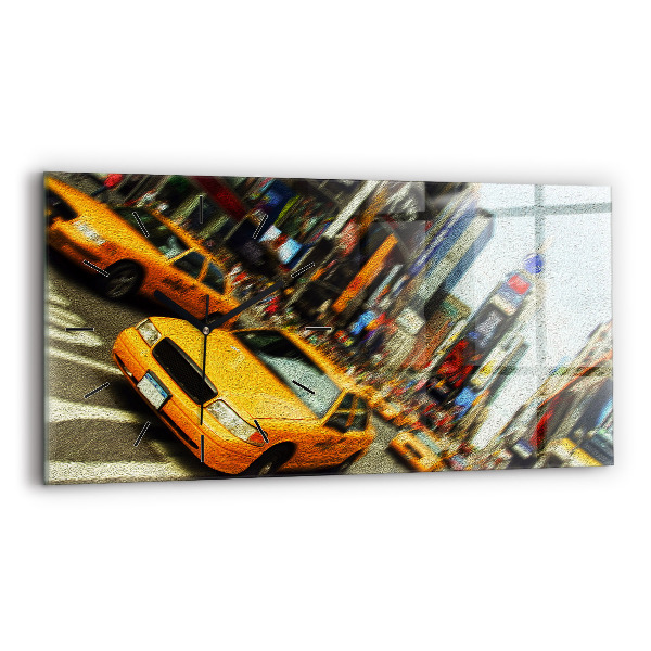 Glass wall clock rectangular New York City taxis