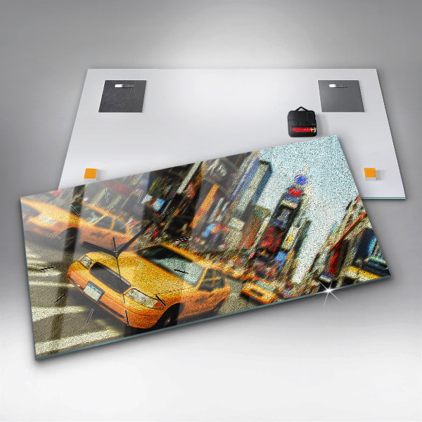 Glass wall clock rectangular New York City taxis