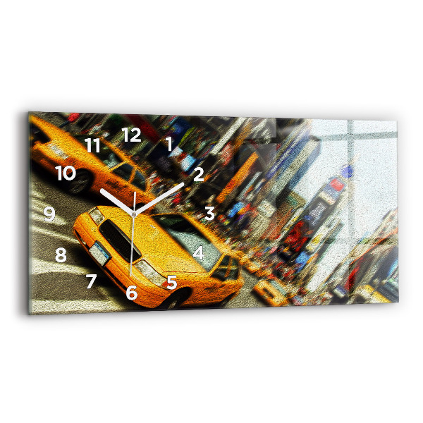 Glass wall clock rectangular New York City taxis